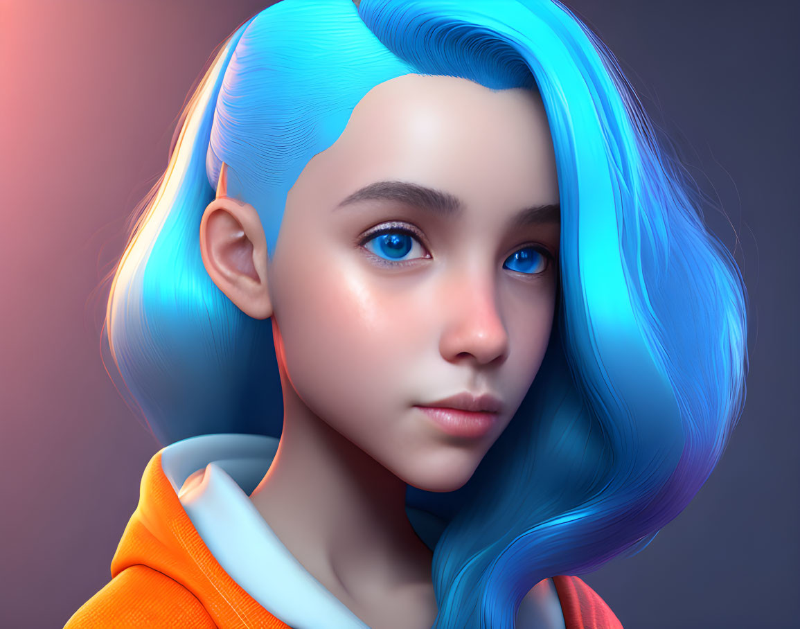 Vibrant digital artwork of girl with blue hair and eyes