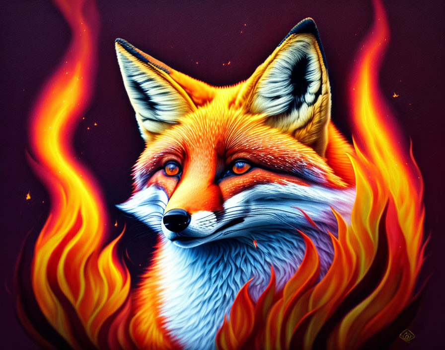 Red Fox Surrounded by Flames Illustration in Vibrant Colors