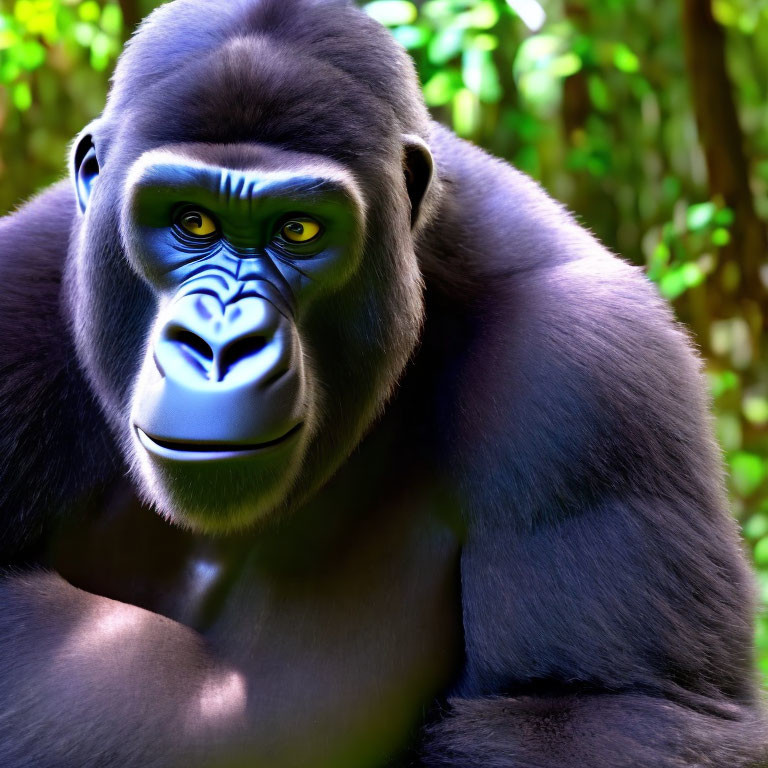 Detailed 3D-rendered gorilla close-up in forest setting