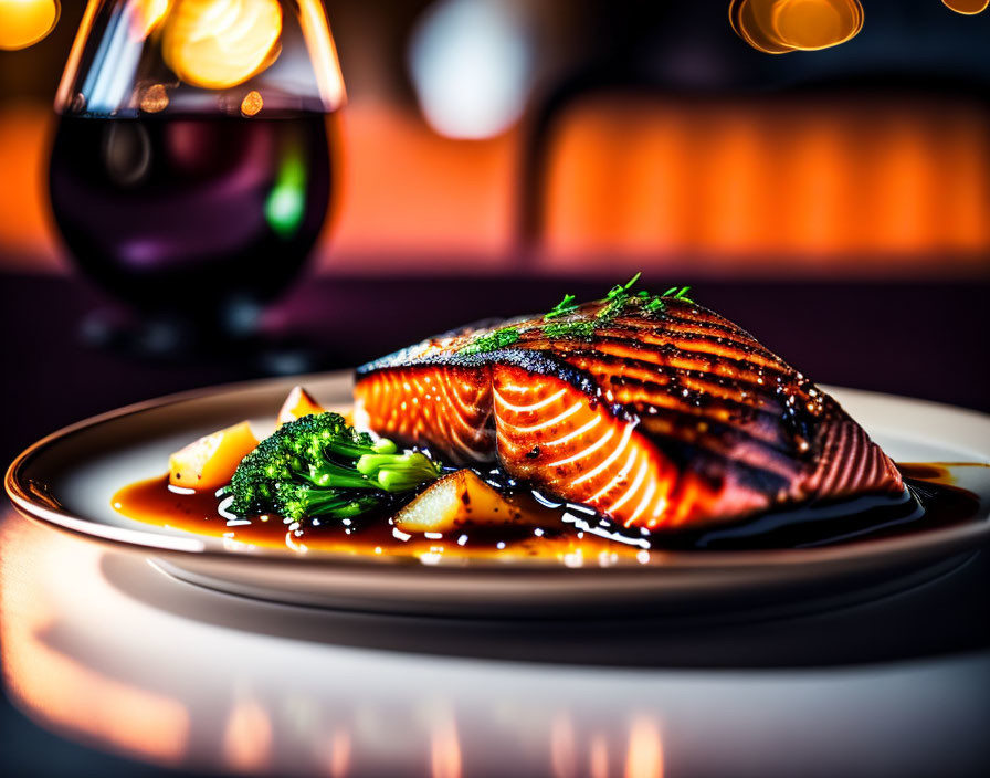 Elegant Grilled Salmon Fillet with Dill, Broccoli, and Potatoes Plate