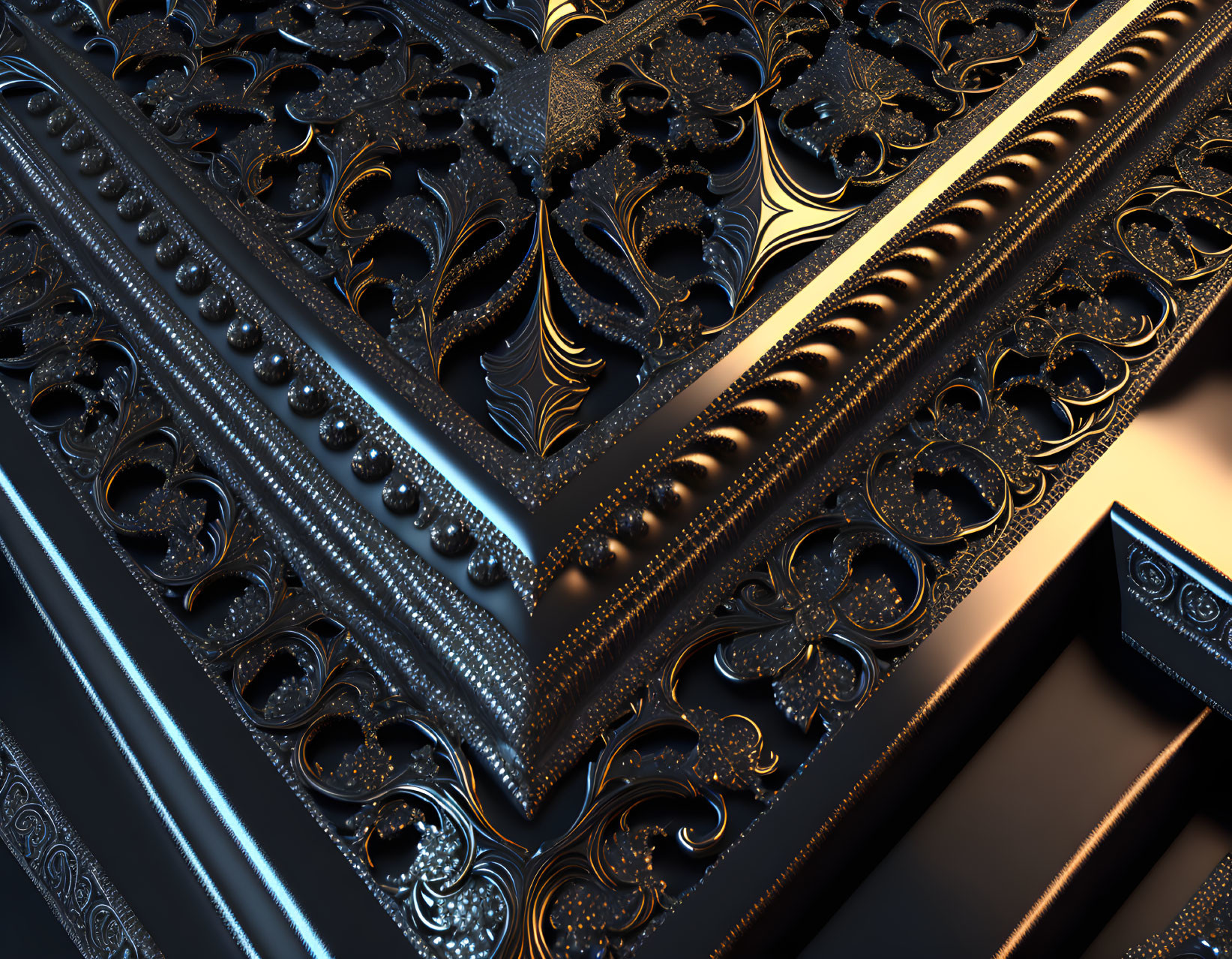 Fractal Design with Golden Accents on Dark Background