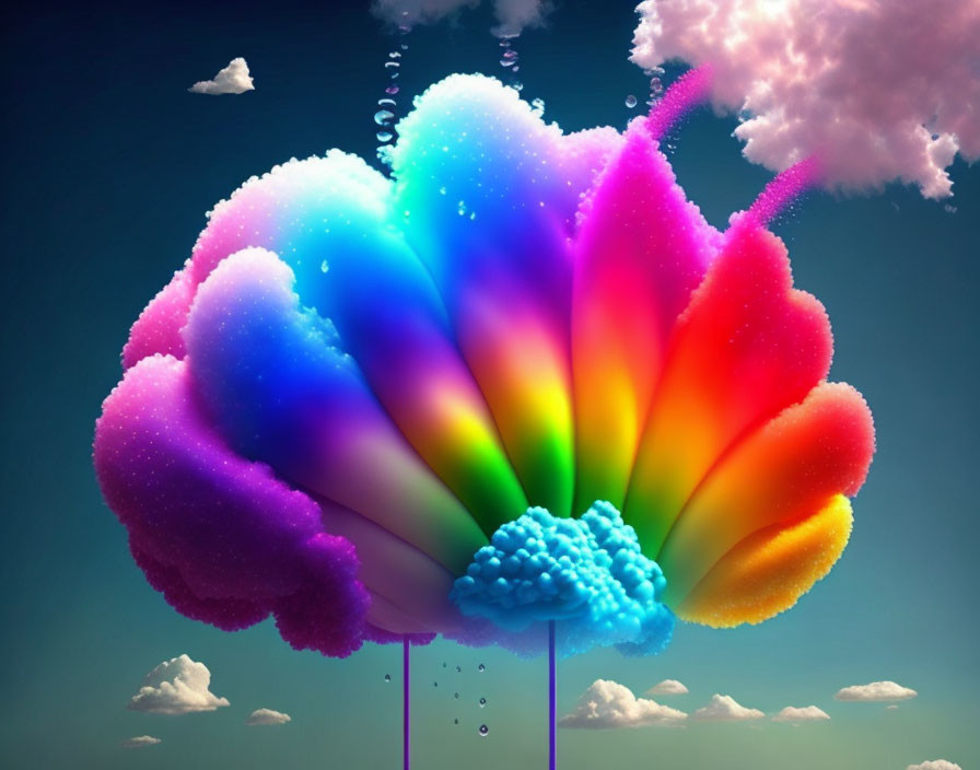 Colorful Digital Artwork: Fluffy Flower-Like Formation in Blue Sky