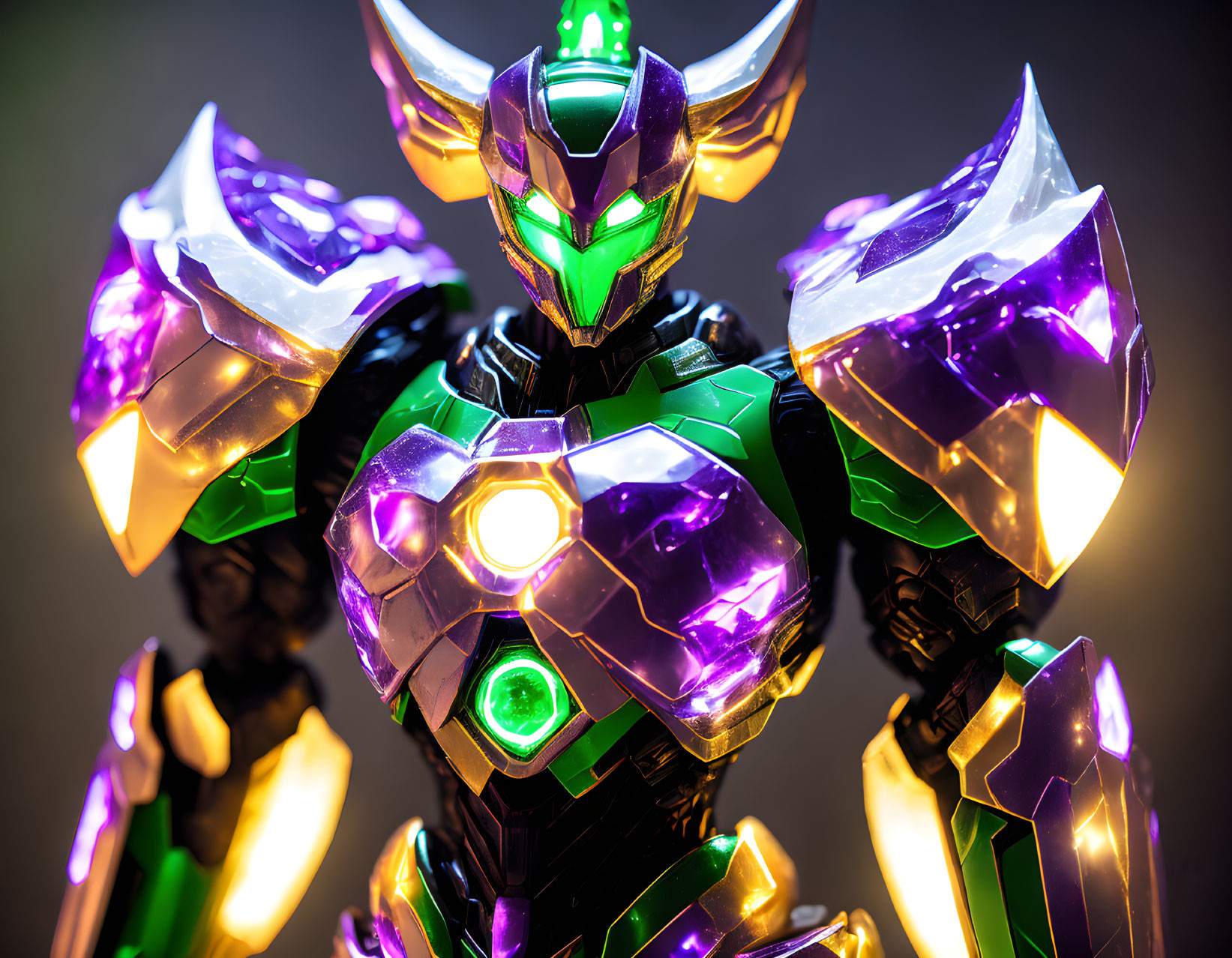 Detailed futuristic armored character figurine with glowing green visor.