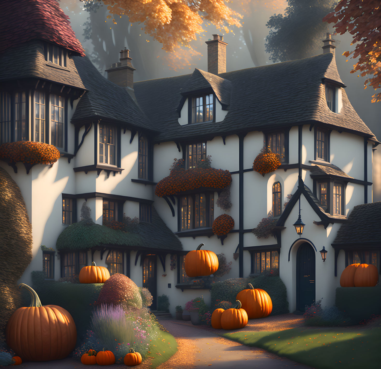 Beautiful houses in autumn 