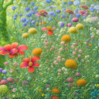 Detailed Painting: Assorted Flowers in Full Bloom