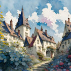 Picturesque European Village with Colorful Flowers and Whimsical Houses