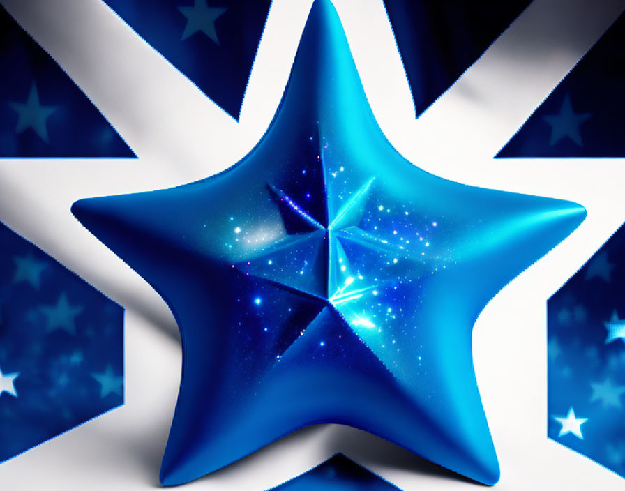 Blue Cosmic Pattern Star with White Stars on Starry Background