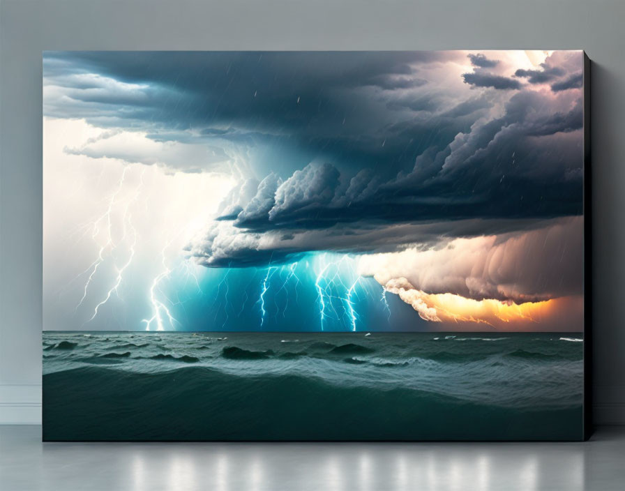 Dramatic seascape canvas print with lightning and storm clouds