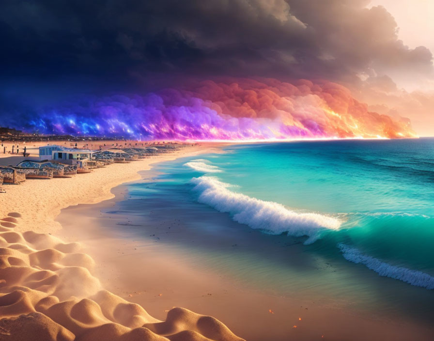 Vibrant Blue Waters & Dramatic Sky Over Picturesque Beach