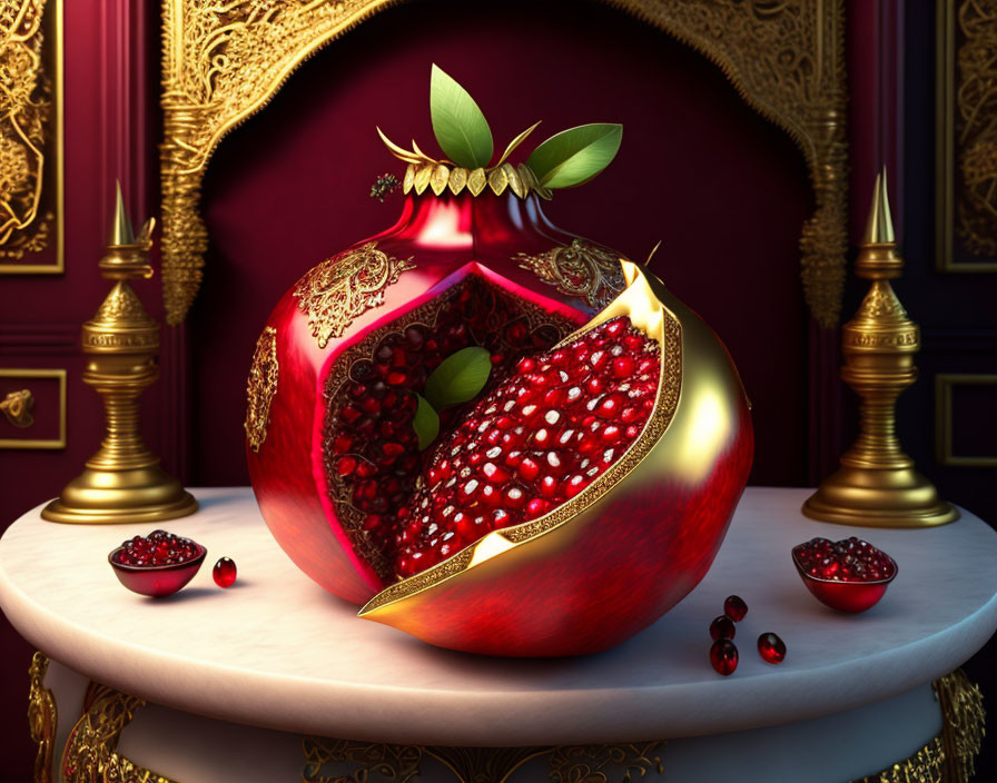 Luxurious Pomegranate-Themed Room with Ornate Decor Piece