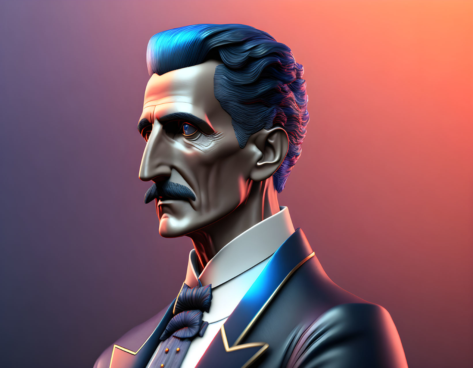 Distinguished gentleman with mustache in formal attire on gradient background