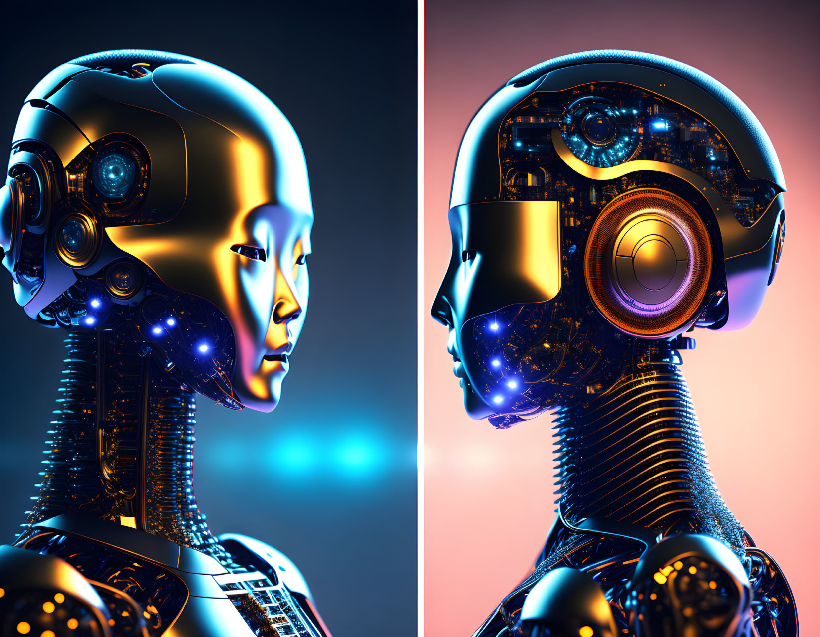 Detailed futuristic female robot with visible inner mechanisms.