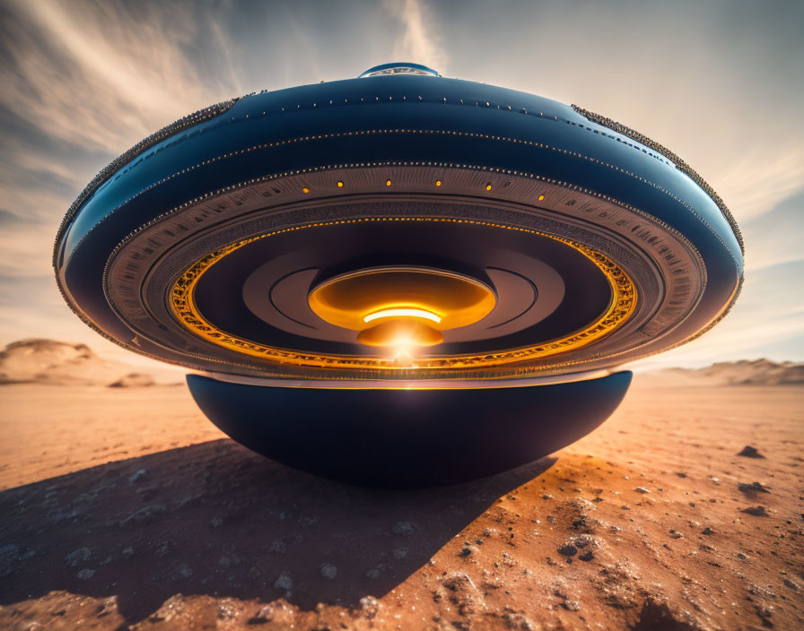 Unidentified Flying Object over Desert Landscape with Glowing Underside