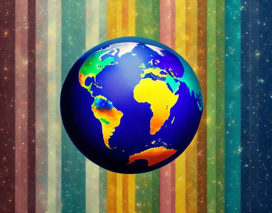 Colorful Heat Map Globe on Vintage Striped Background