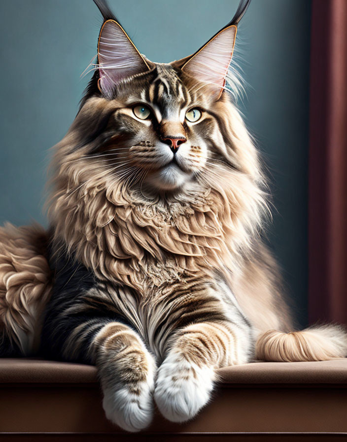 Majestic Maine Coon Cat with Luxurious Fur and Tufted Ears Sitting by Window