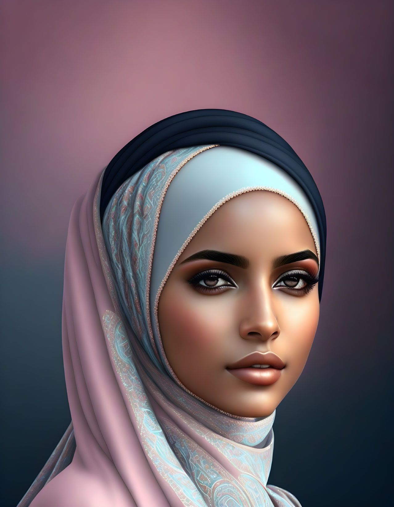 Detailed Digital Portrait of Woman in Blue Hijab