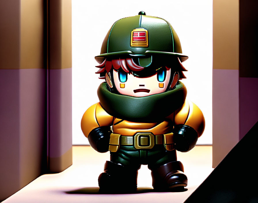 Chibi-style animated character in green military outfit