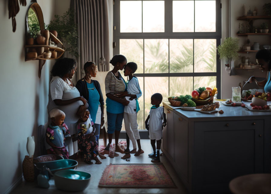 Multigenerational family bonding in bright kitchen setting