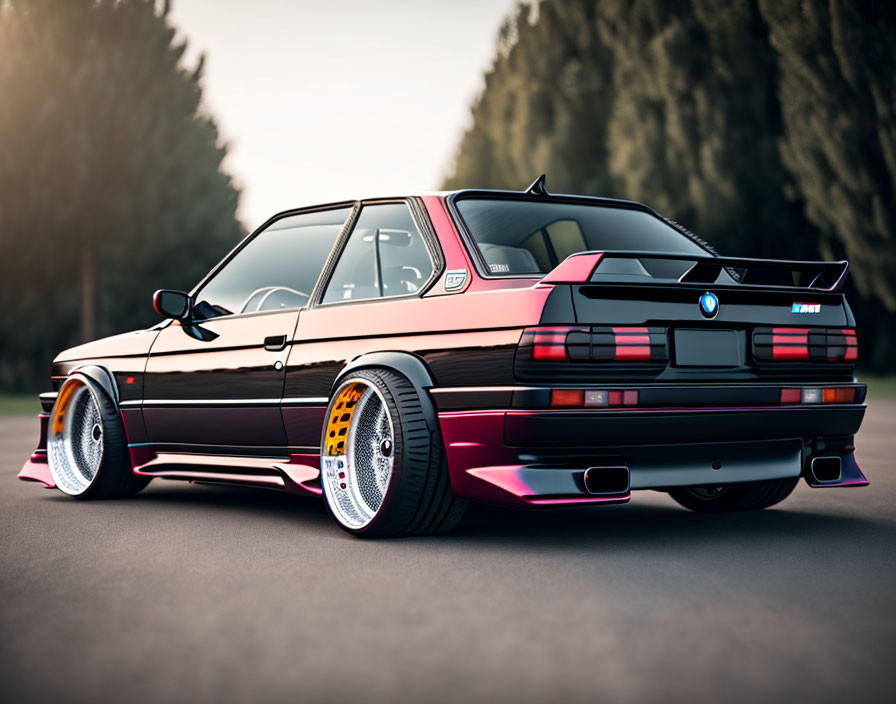 Custom Black and Pink BMW M3 (E30) with Gold BBS Rims