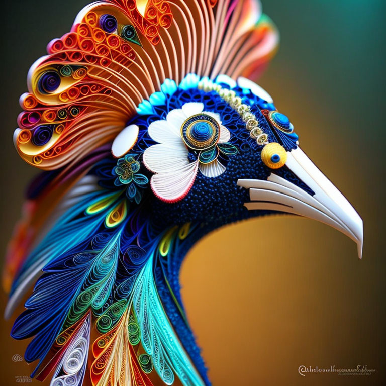 Colorful Quilled Paper Bird Artwork with Intricate Designs