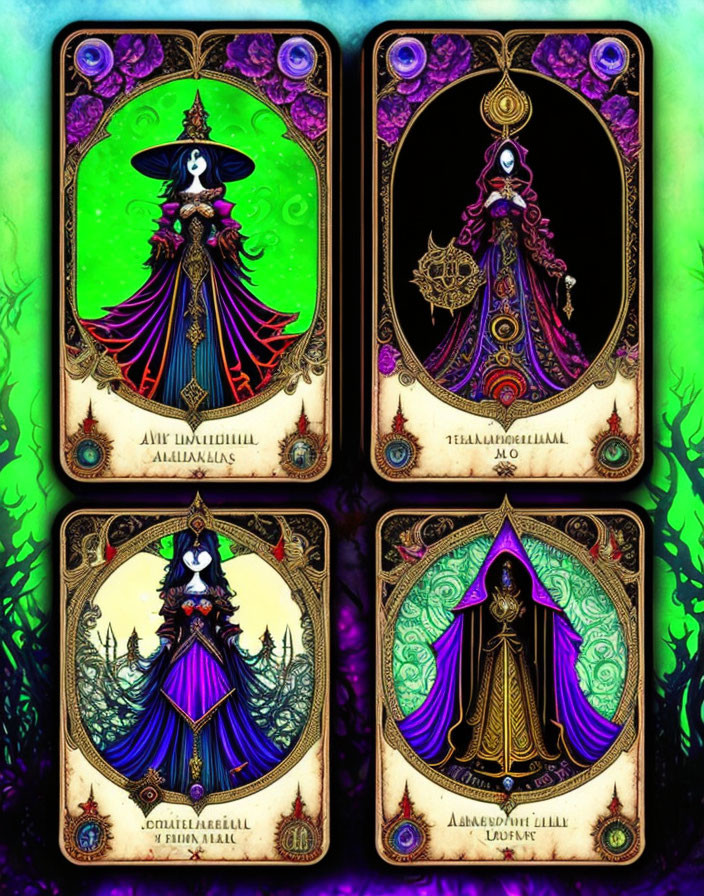 Ornate Fantasy-Style Playing Cards with Mysterious Figures