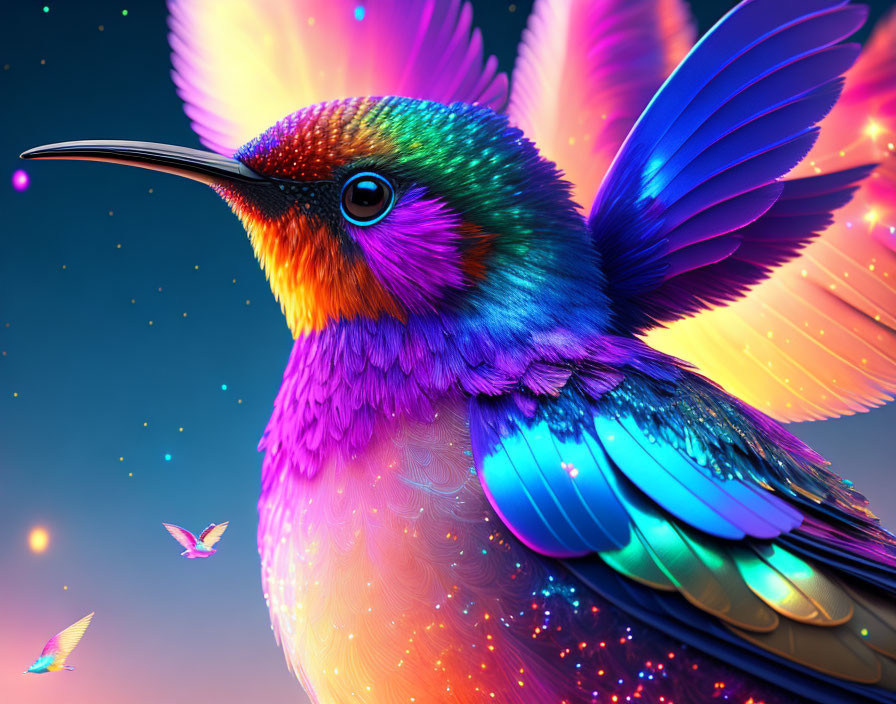 Colorful Hummingbird Digital Art Against Glowing Background