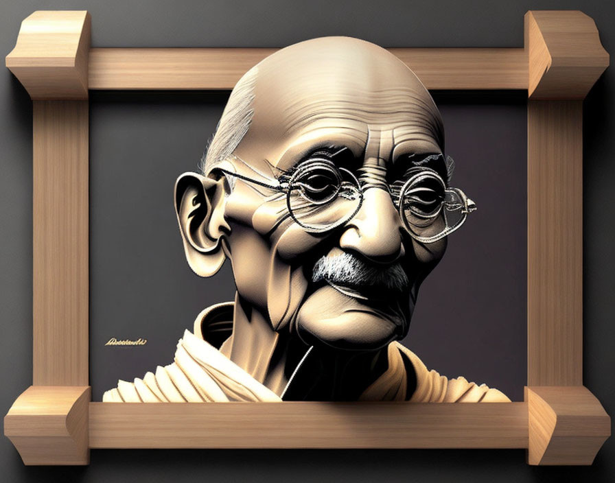 Elderly Male Figure with Mustache and Bald Head in 3D Artwork