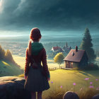 Girl in Green Coat Observes Rabbits in Sunlit Forest_Path