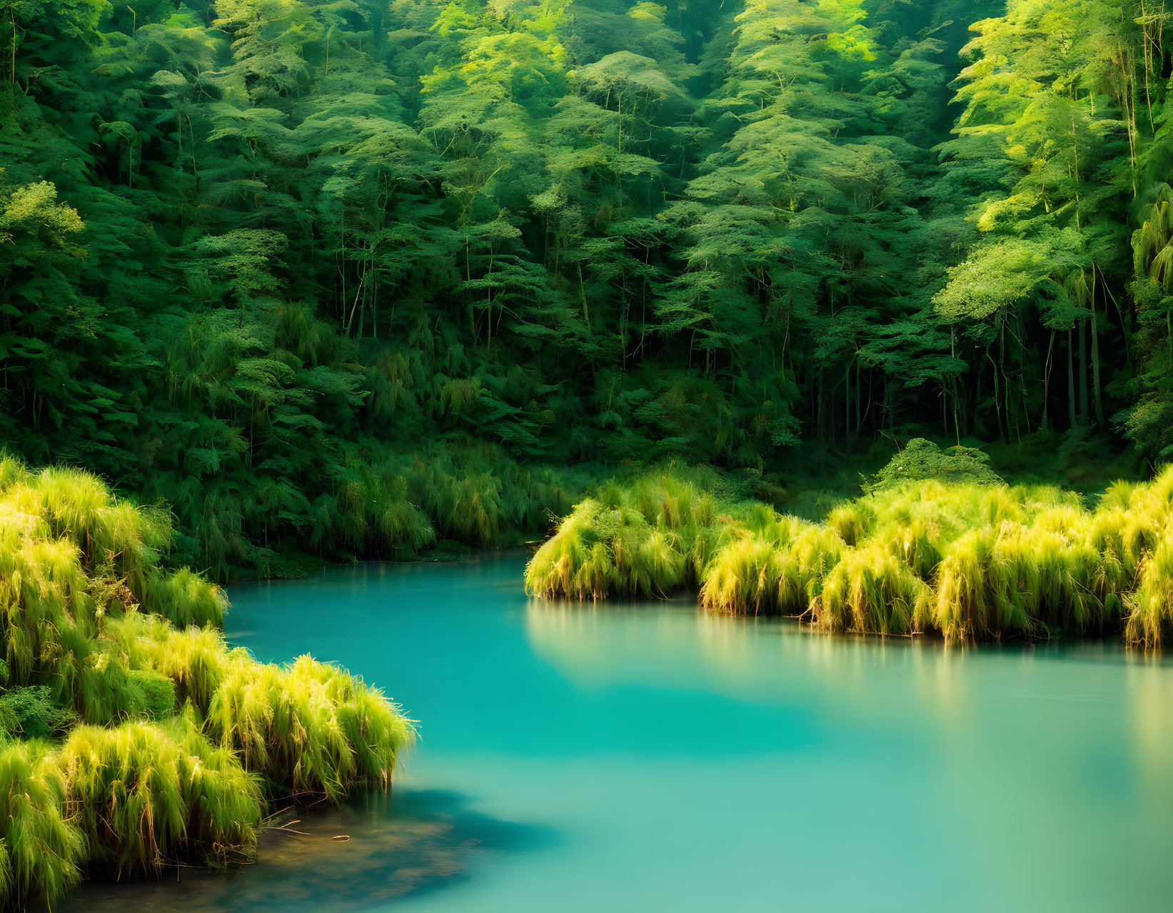 Tranquil River in Bamboo Forest with Turquoise Waters