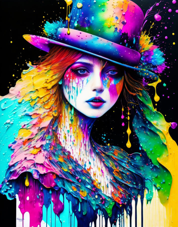 Colorful Hat Woman with Melting Rainbow Streams