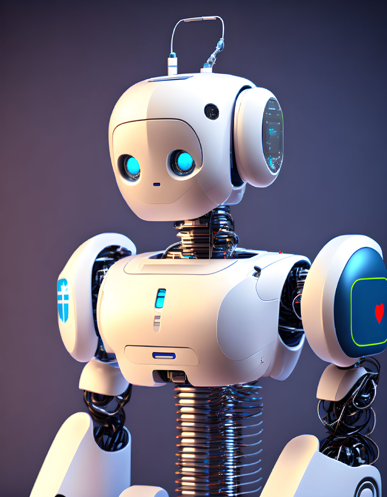 Friendly White Robot with Blue Eyes and Heart Symbol Illustration