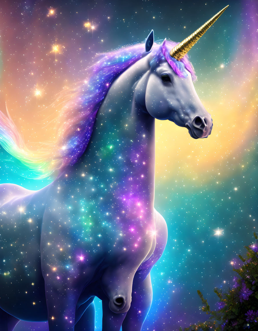 Majestic unicorn with shimmering mane in cosmic space