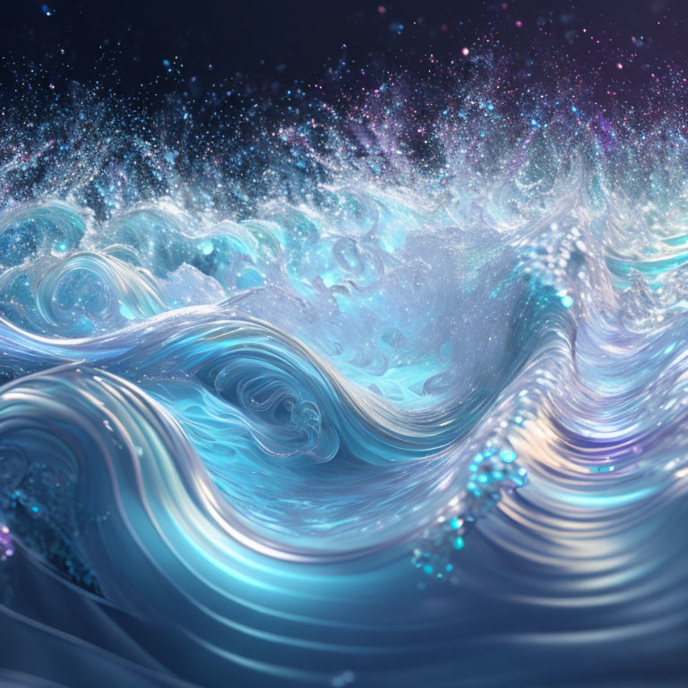 Vibrant cosmic wave with swirling blue, white, and purple patterns