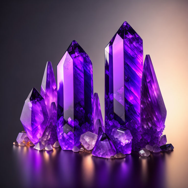 Vivid Purple Amethyst Crystals with Pointed Tips on Dark Background