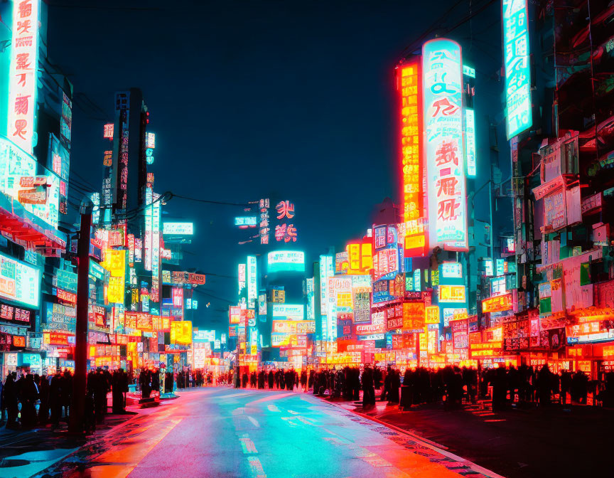 Colorful Neon Signs Light Up Night Street Scene