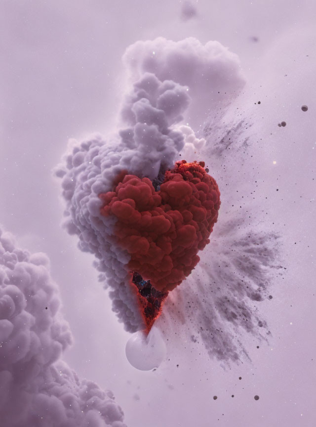 Heart-shaped form in clouds with disintegrating detail