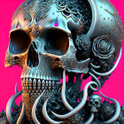 Colorful digital skull art with intricate patterns and floral motifs