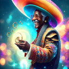 Colorful Wizard with Glowing Orb and Ornate Attire