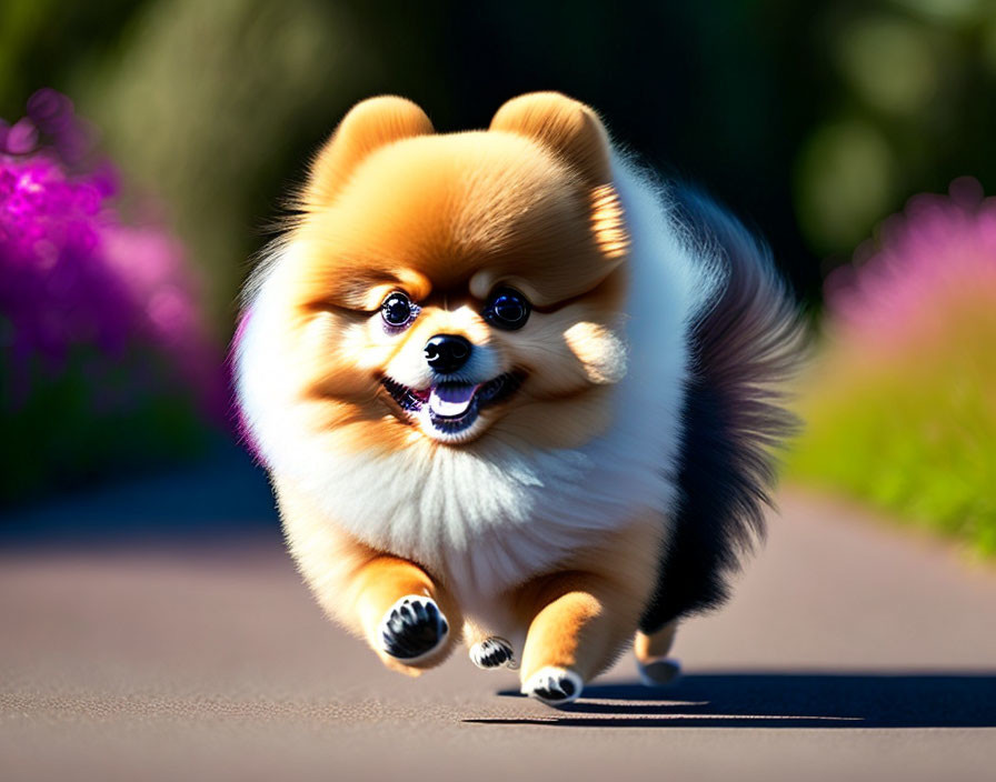 Fluffy Pomeranian Dog Running on Sunny Path