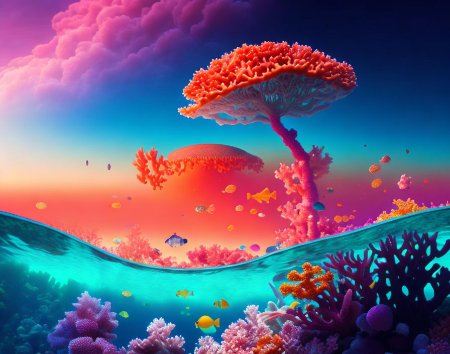 Colorful Coral Trees in Vibrant Underwater Fantasy Scene