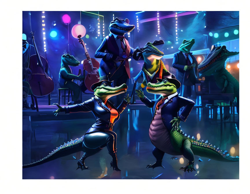 Alligator Jazz Club Scene with Anthropomorphic Characters