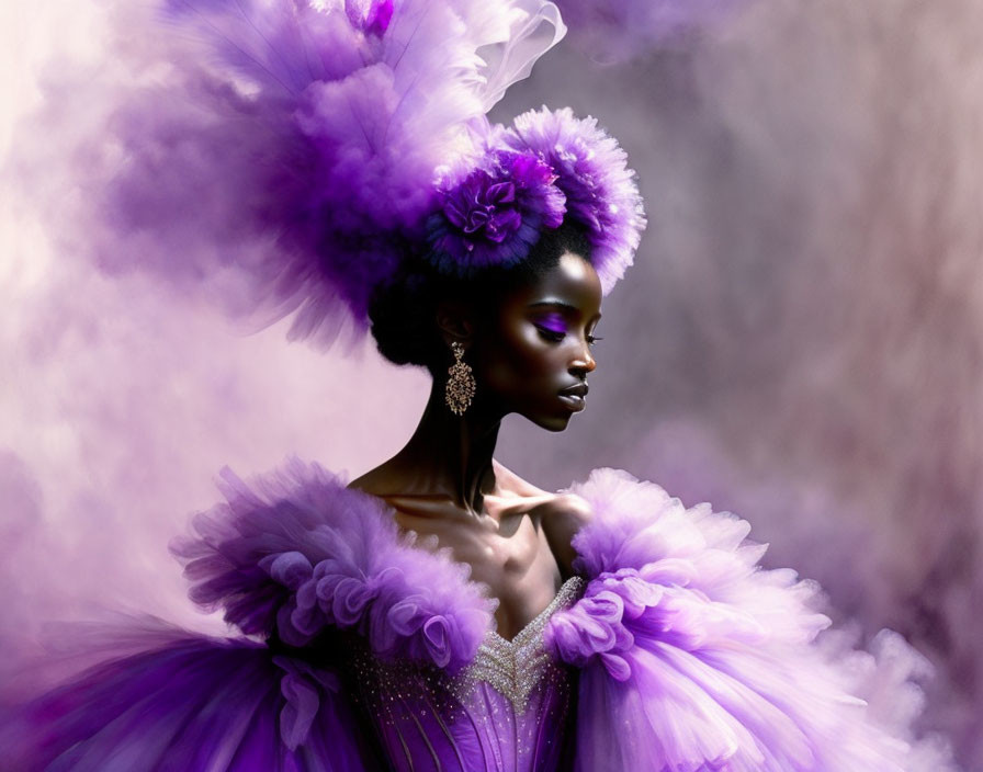 Luxurious Purple Ruffled Gown on Elegant Woman