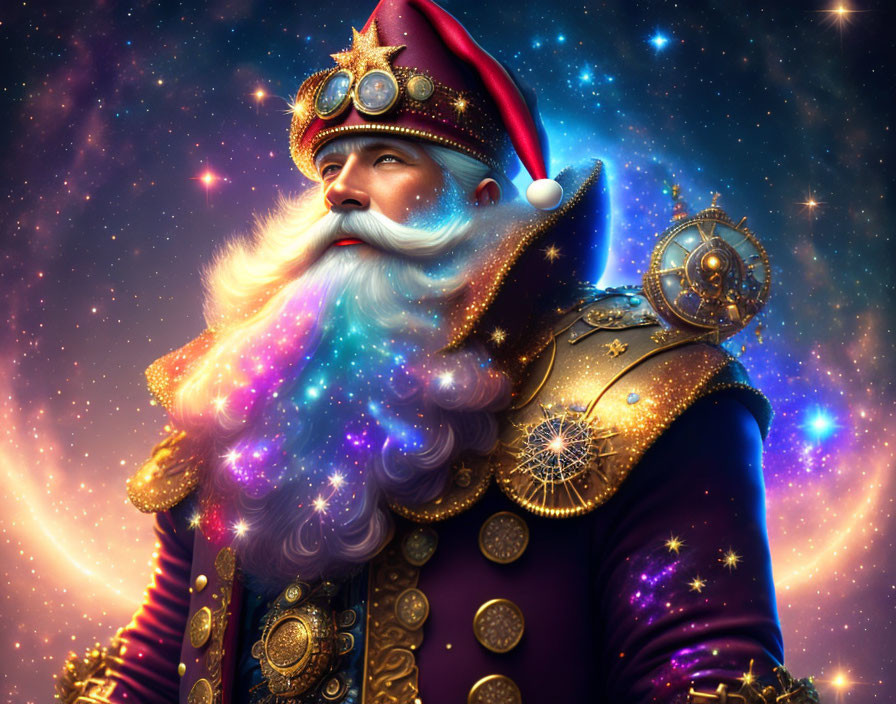 Regal Santa Claus in Galaxy-Themed Attire