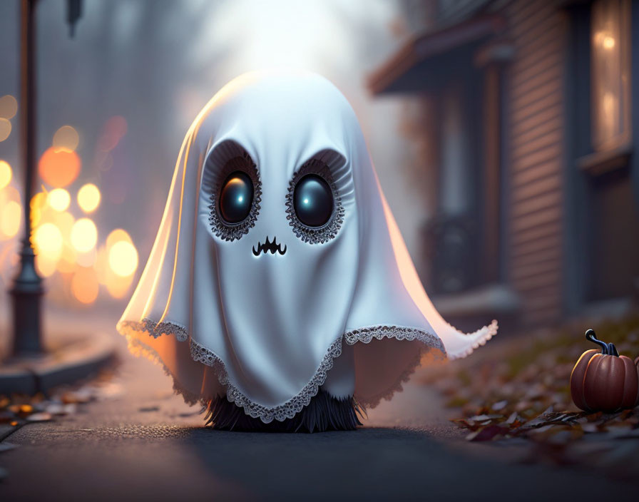 Small Ghost with Mustache in Autumn Setting for Halloween