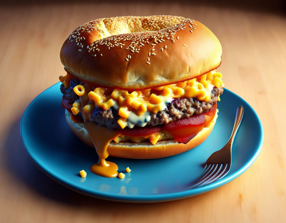 Delicious Cheeseburger with Lettuce and Tomato on Sesame Bun