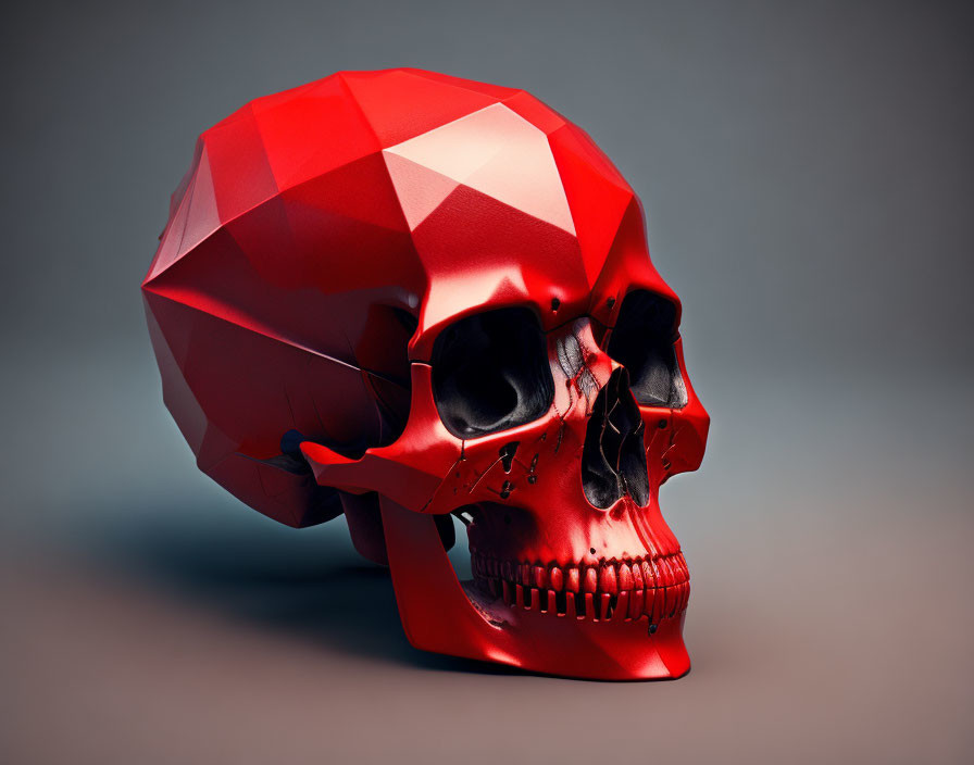 Red Geometric Skull on Neutral Background