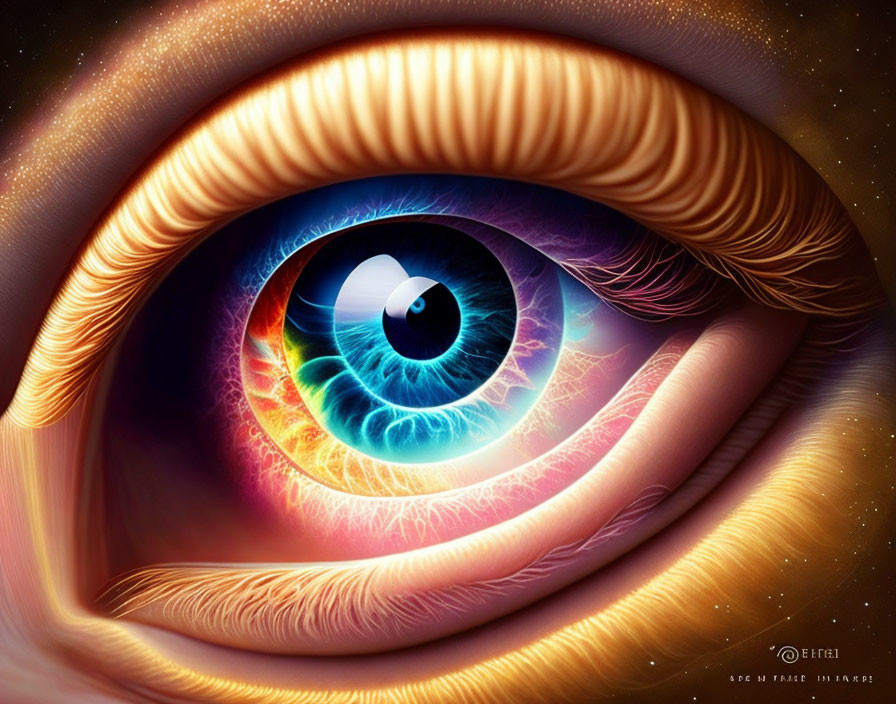 Colorful Digital Artwork: Human Eye Reflecting Galaxy