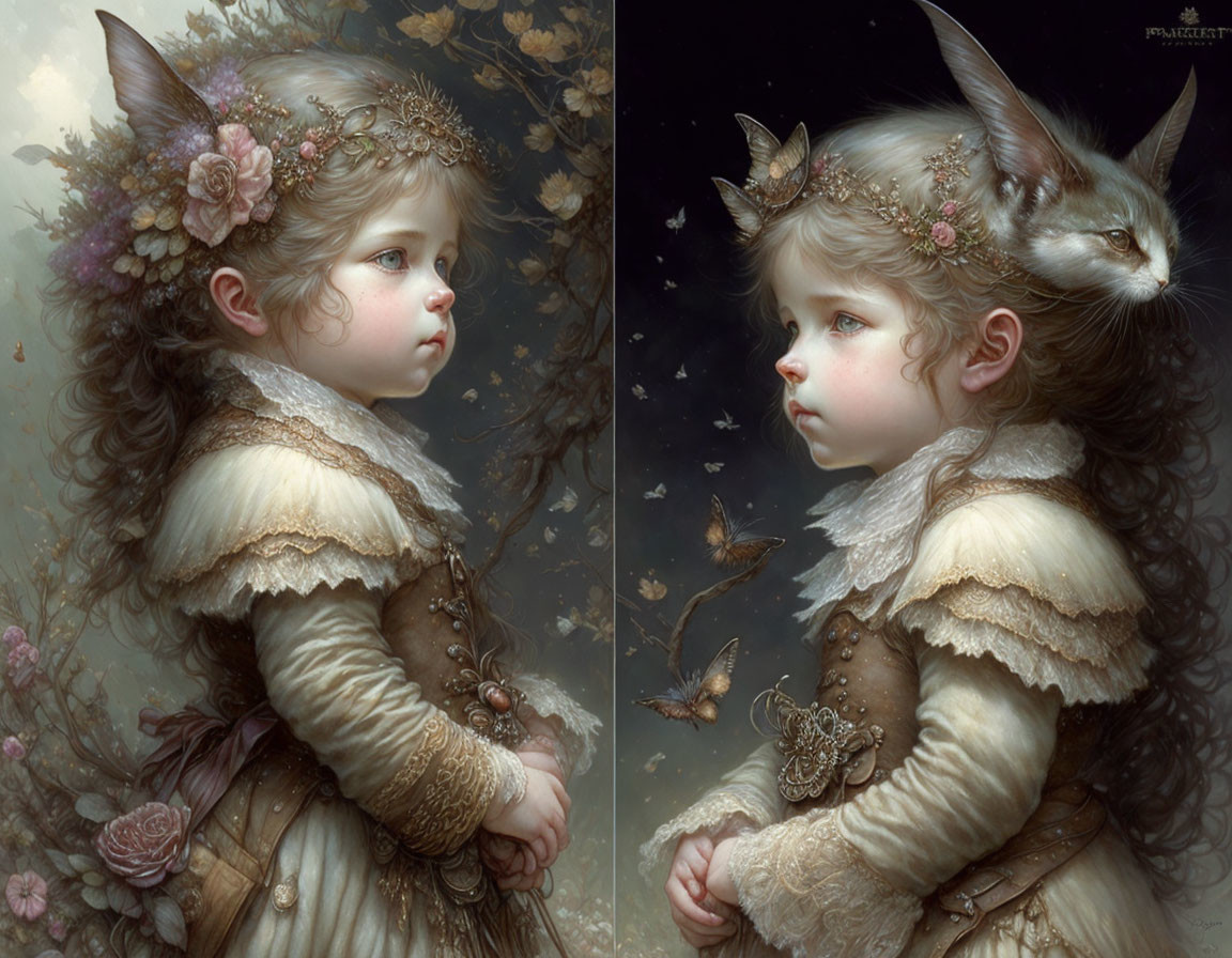 Child with fantastical companions in digital artwork