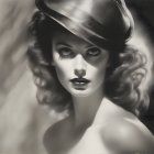 Monochromatic portrait of woman in beret with captivating gaze