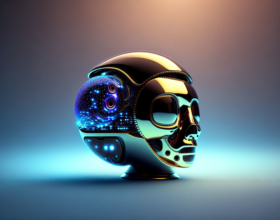 Futuristic skull with human and cybernetic design elements